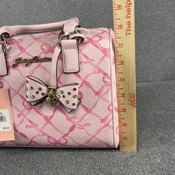 Viral Juicy Couture Lovely Bow Satchel In Chiffon Pink Bag New - Picture 9 of 14